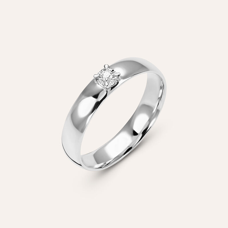 Fede Comoda 4 mm Oro Bianco Diamante - Anelli con Incisione Donna | Stroili