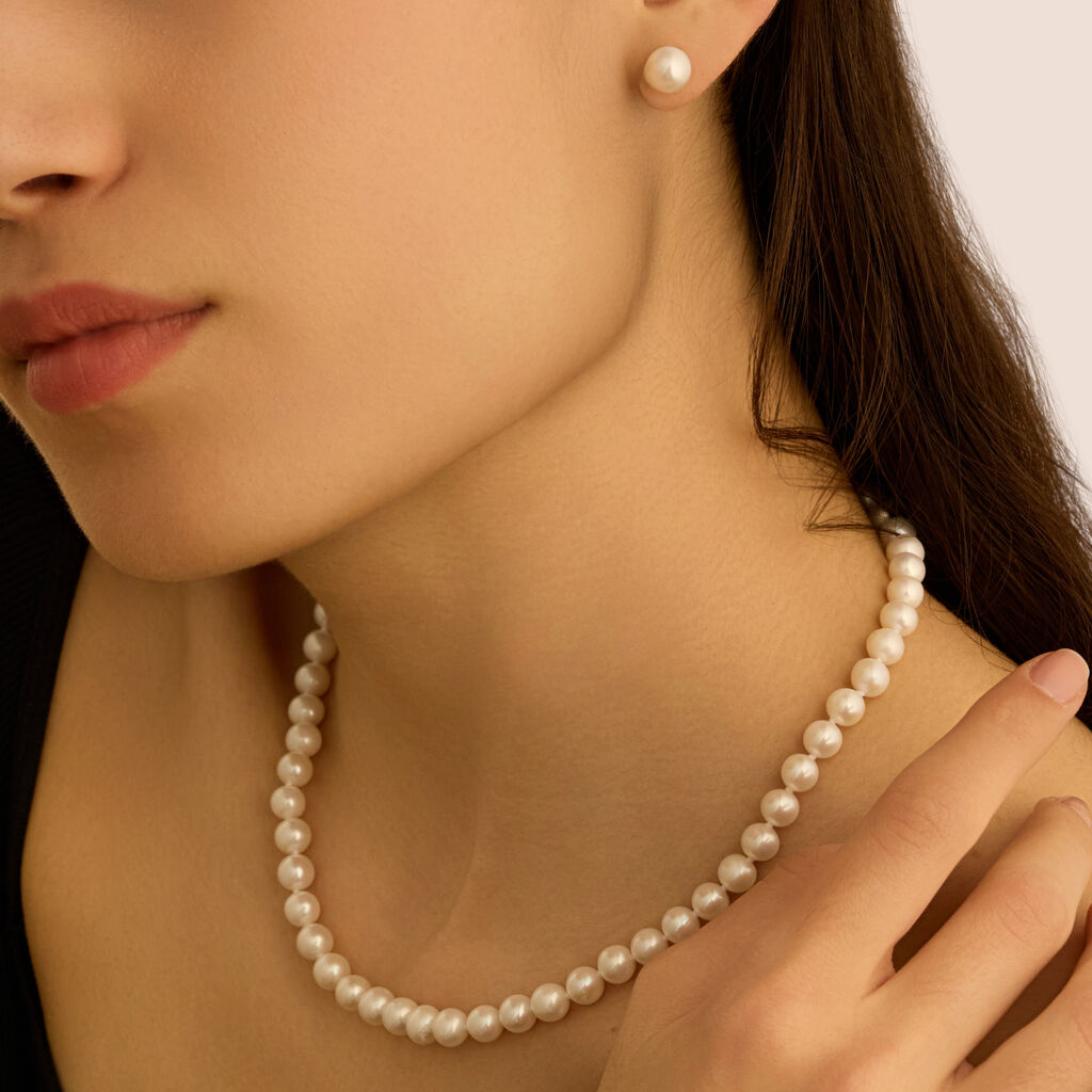 Orecchini Lobo Gabrielle Oro Bianco Perla D'Acqua Dolce