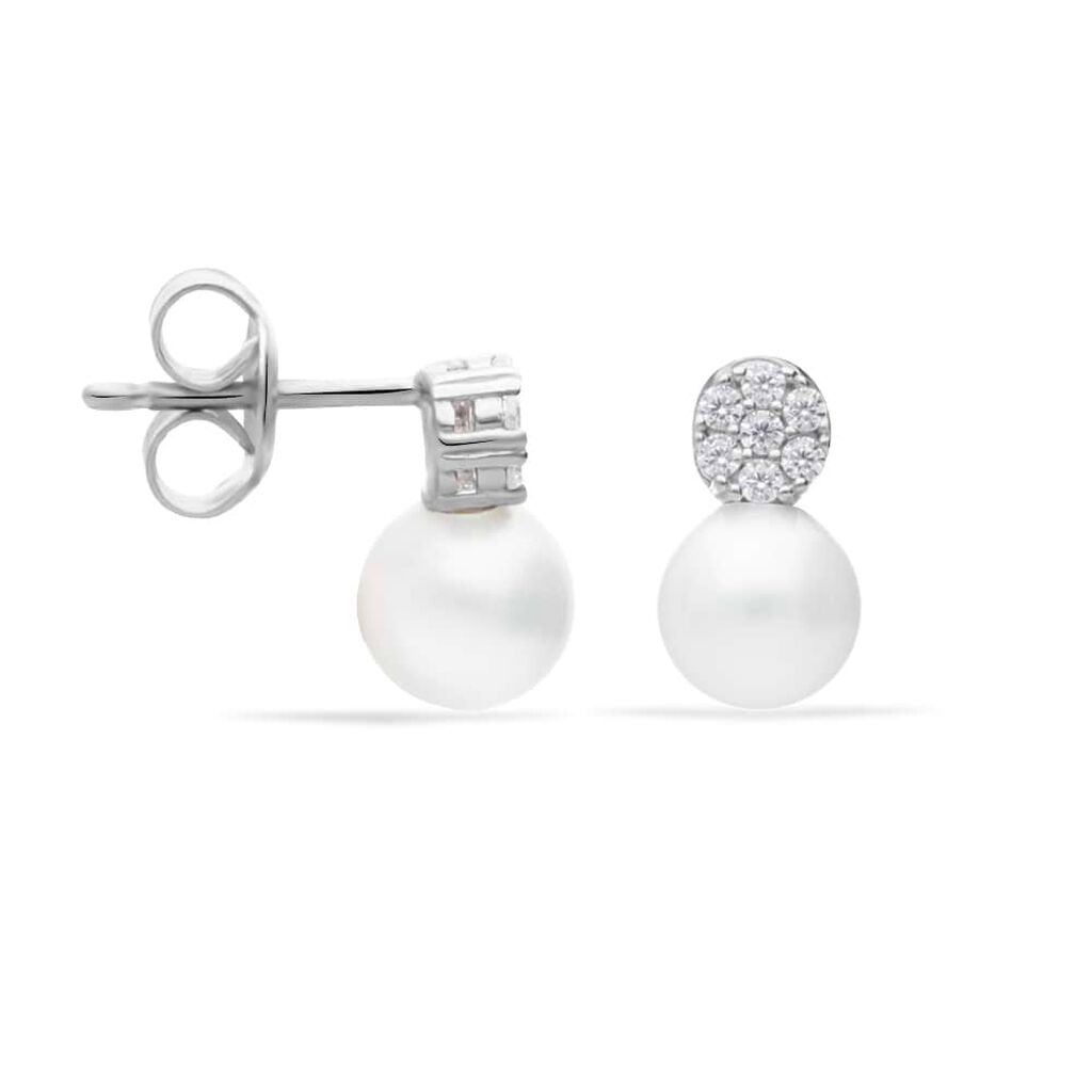 Orecchini Lobo Silver Pearls Argento Rodiato Perla sintentica Cubic Zirconia