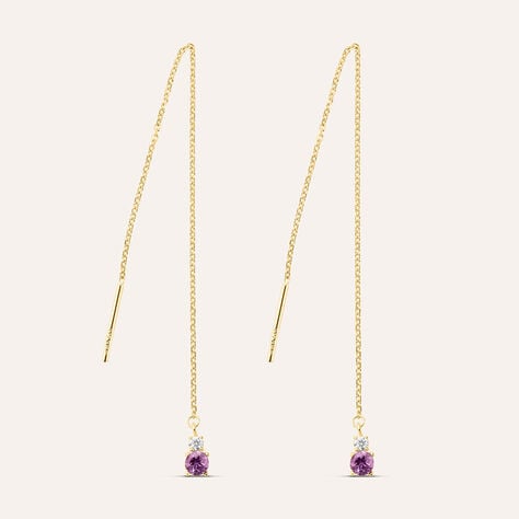 Orecchini Pendenti Saliscendi Am&eacute;lie Oro Giallo Ametista Cubic Zirconia - Orecchini Pendenti Donna | Stroili