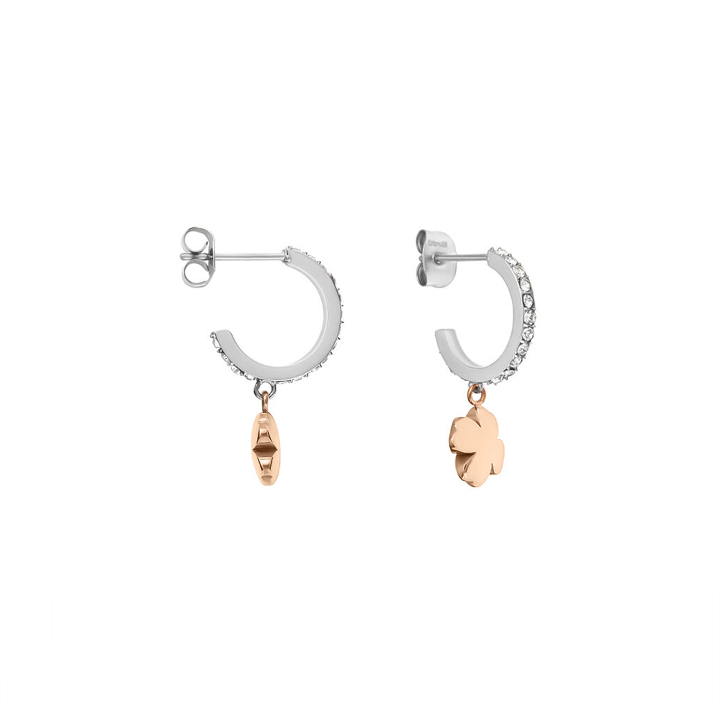 Orecchini A Cerchio Lady Chic Acciaio Bicolore Bianco / Rosa Cristallo - Orecchini a Cerchio Donna | Stroili