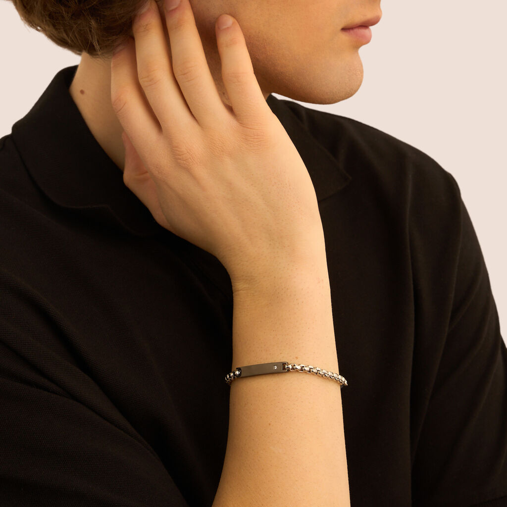 Bracciale Con Targhetta Man Code Acciaio Bicolore Bianco / Nero Cubic Zirconia