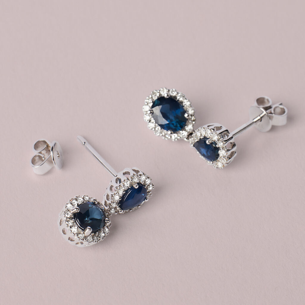 Orecchini Pendenti Charlotte Oro Bianco Zaffiro Diamante Diamante - Orecchini Pendenti Donna | Stroili