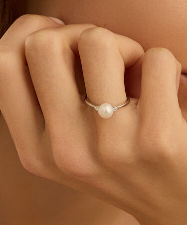 Anello Solitario Gold Pearls Oro Bianco Perla D'Acqua Dolce Diamante