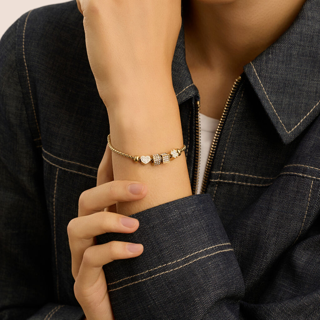 Bead Essential Code Acciaio Dorato Cristallo