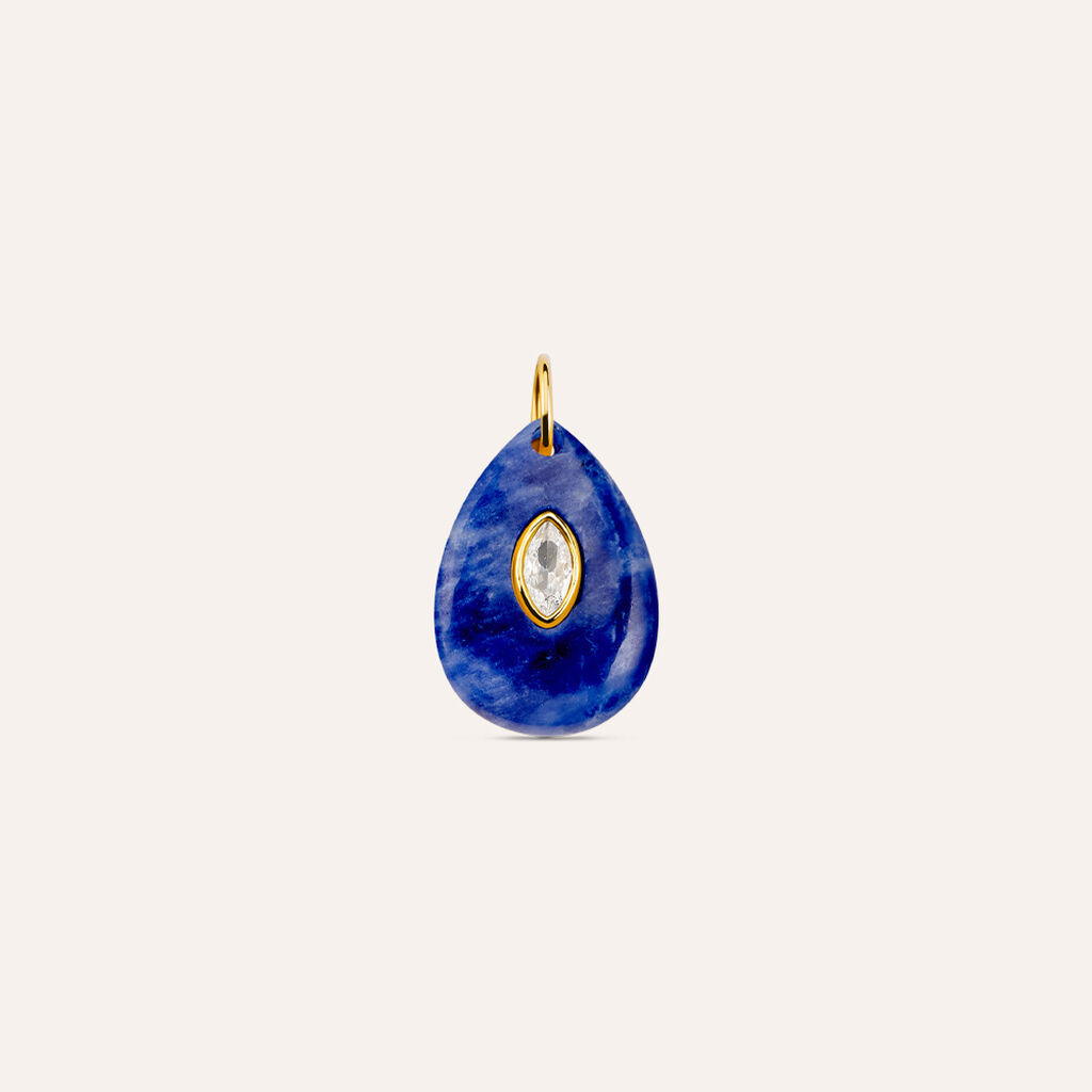 Pendente Radiance Acciaio Dorato Lapislazzuli Cubic Zirconia