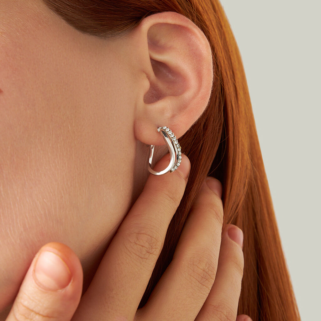 Orecchini A Cerchio Toujours Oro Bianco Cristallo - Orecchini a Cerchio Donna | Stroili