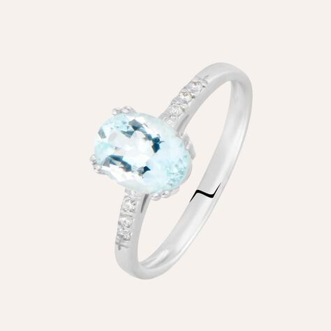 Anello Solitario Acquamarina Oro Bianco Acquamarina Diamante - Anelli con Pietre Donna | Stroili