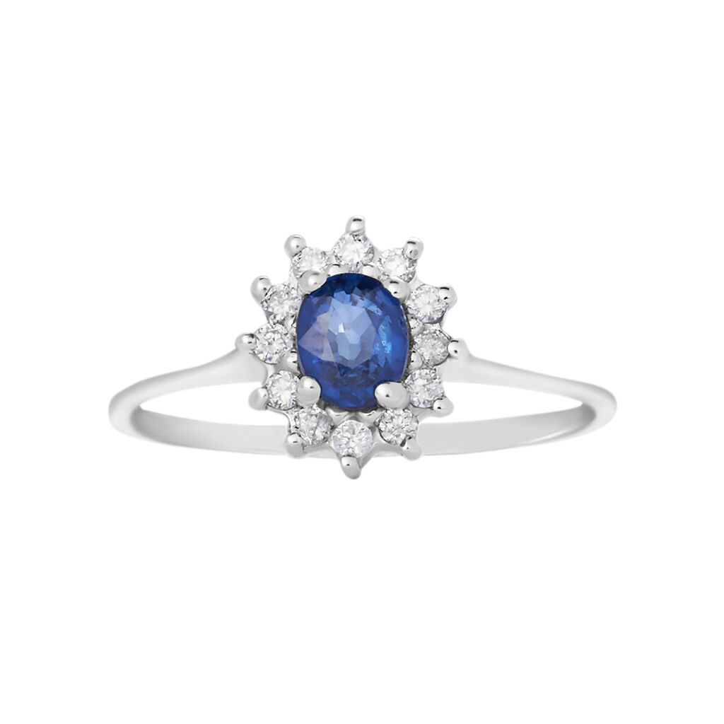 Anello Solitario Elizabeth Crown Oro Bianco Zaffiro Diamante - Anelli con Pietre Donna | Stroili