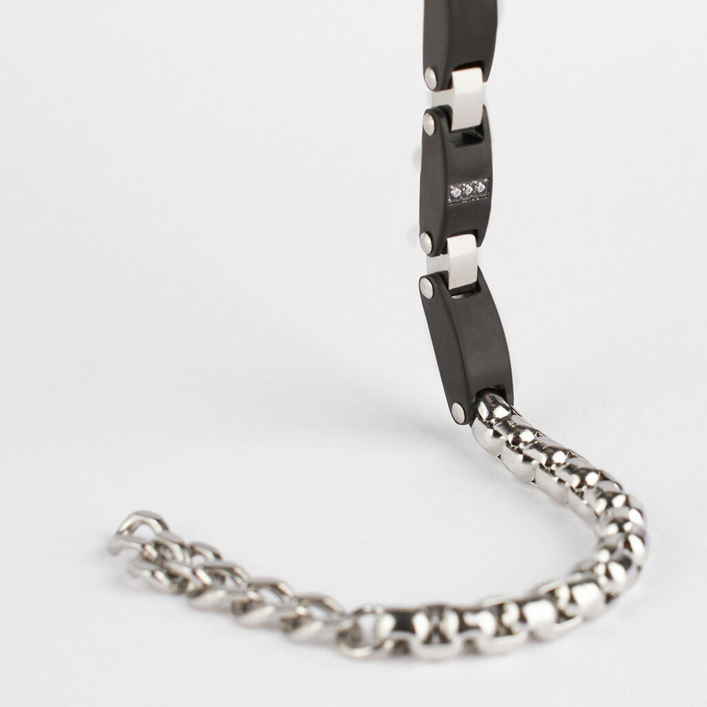 Bracciale Man Code Acciaio Bicolore Bianco / Nero Cubic Zirconia - Bracciali Uomo | Stroili