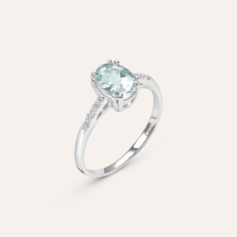 Anello Solitario Acquamarina Oro Bianco Acquamarina Diamante - Anelli con Pietre Donna | Stroili