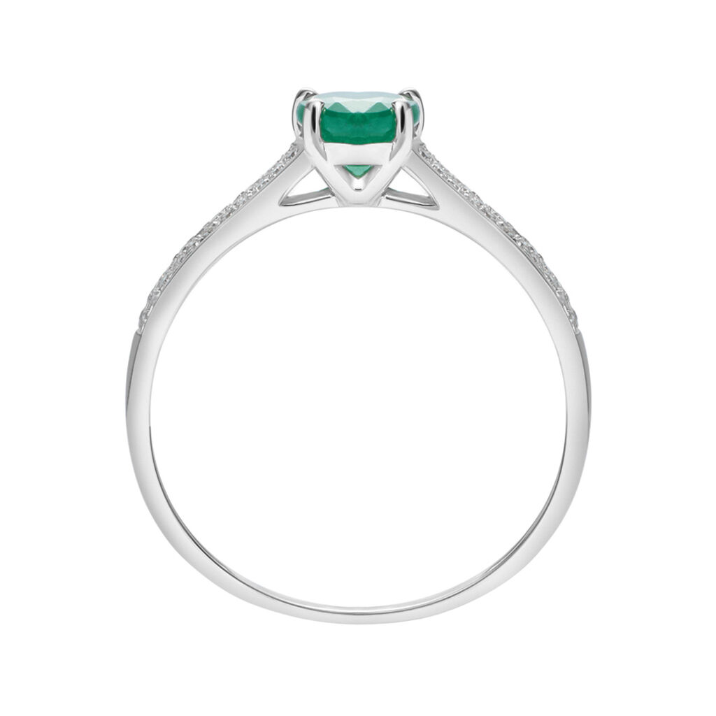Anello Solitario Charlotte Oro Bianco Smeraldo Diamante - Anelli con Pietre Donna | Stroili