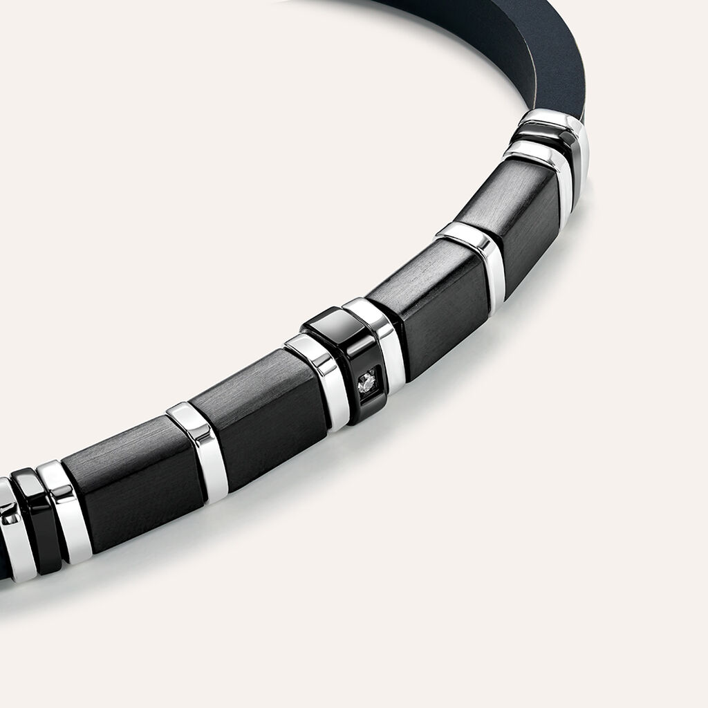 Bracciale Man Code Acciaio Bicolore Bianco / Nero Cubic Zirconia - Bracciali Uomo | Stroili