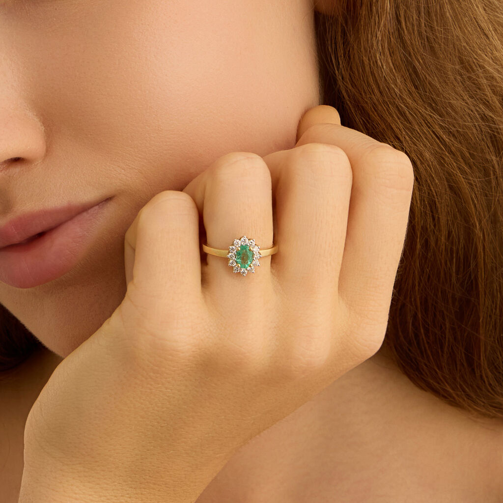 Anello Solitario Kate Charlotte Oro Giallo Smeraldo Diamante