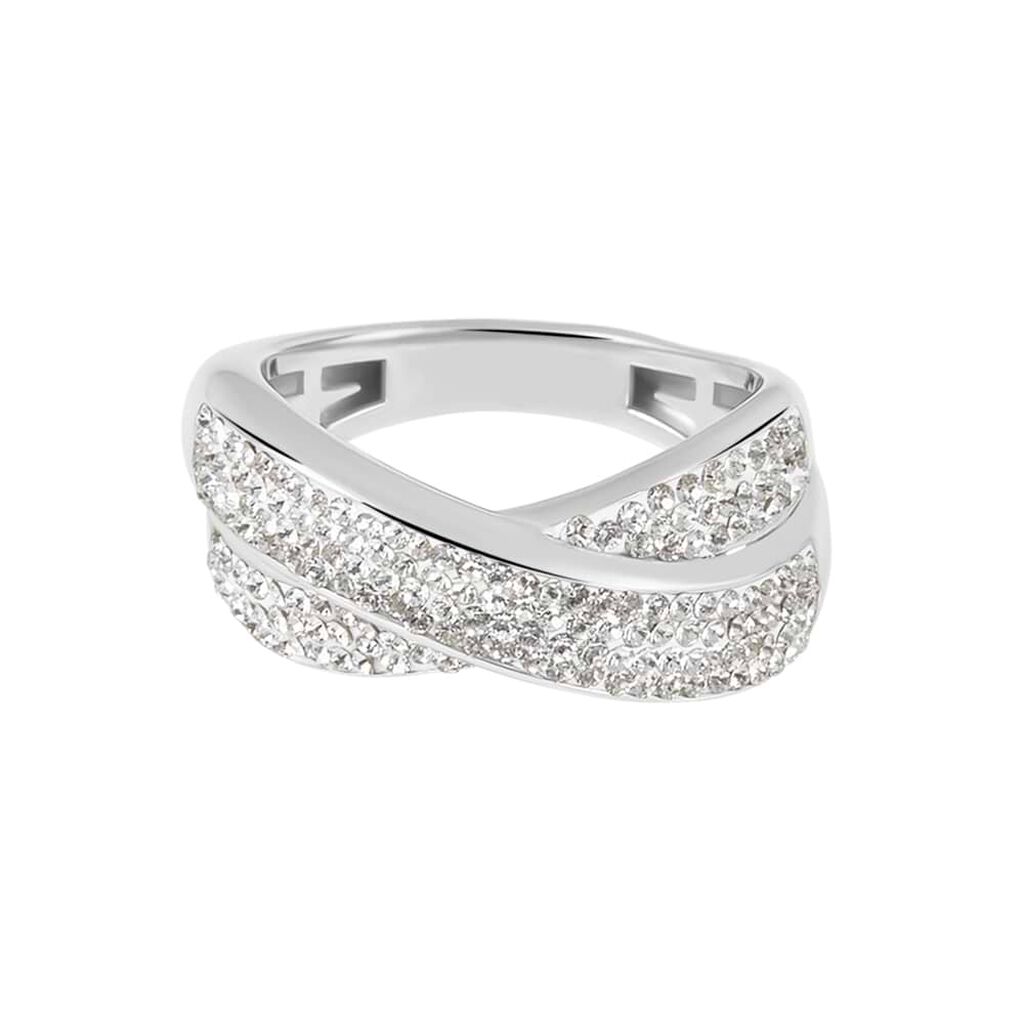 Anello Fascia Christelle Oro Bianco Cristallo - Anelli a Fascia Larga Donna | Stroili