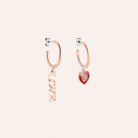 Orecchini Spaiati Lady Sweet Acciaio Rosa Cristallo - Orecchini a Cerchio Donna | Stroili