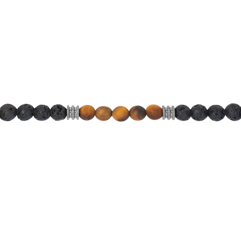 Bracciale Man Code Ottone Nero Pietra lavica Occhio di Tigre - Bracciali Uomo | Stroili