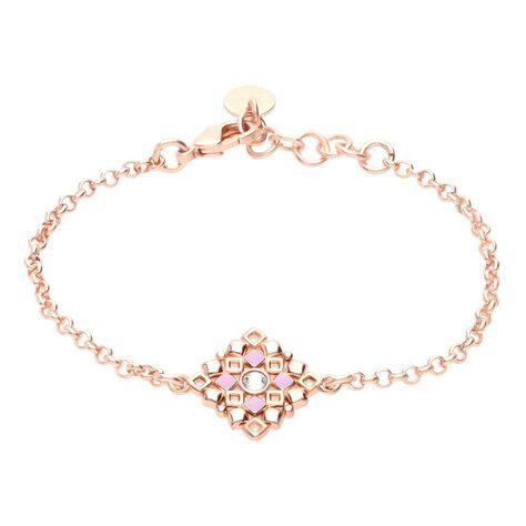 Bracciale in ottone rosato con ciondolo forma rombo cristalli e smalto rosa - Bracciali Donna | Stroili