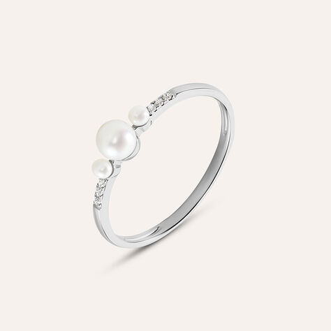 Anello Trilogy Gabrielle Oro Bianco Perla D'Acqua Dolce Cubic Zirconia - Anelli con Pietre Donna | Stroili
