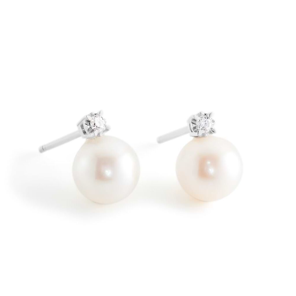 Orecchini Lobo Gold Pearls Oro Bianco Perla D'Acqua Dolce Diamante - Orecchini a Lobo Donna | Stroili