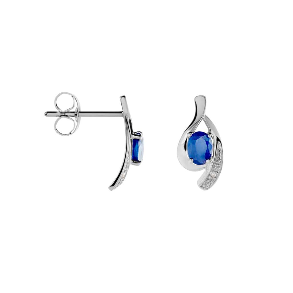 Orecchini Lobo Charlotte Oro Bianco Zaffiro Diamante - Orecchini a Lobo Donna | Stroili