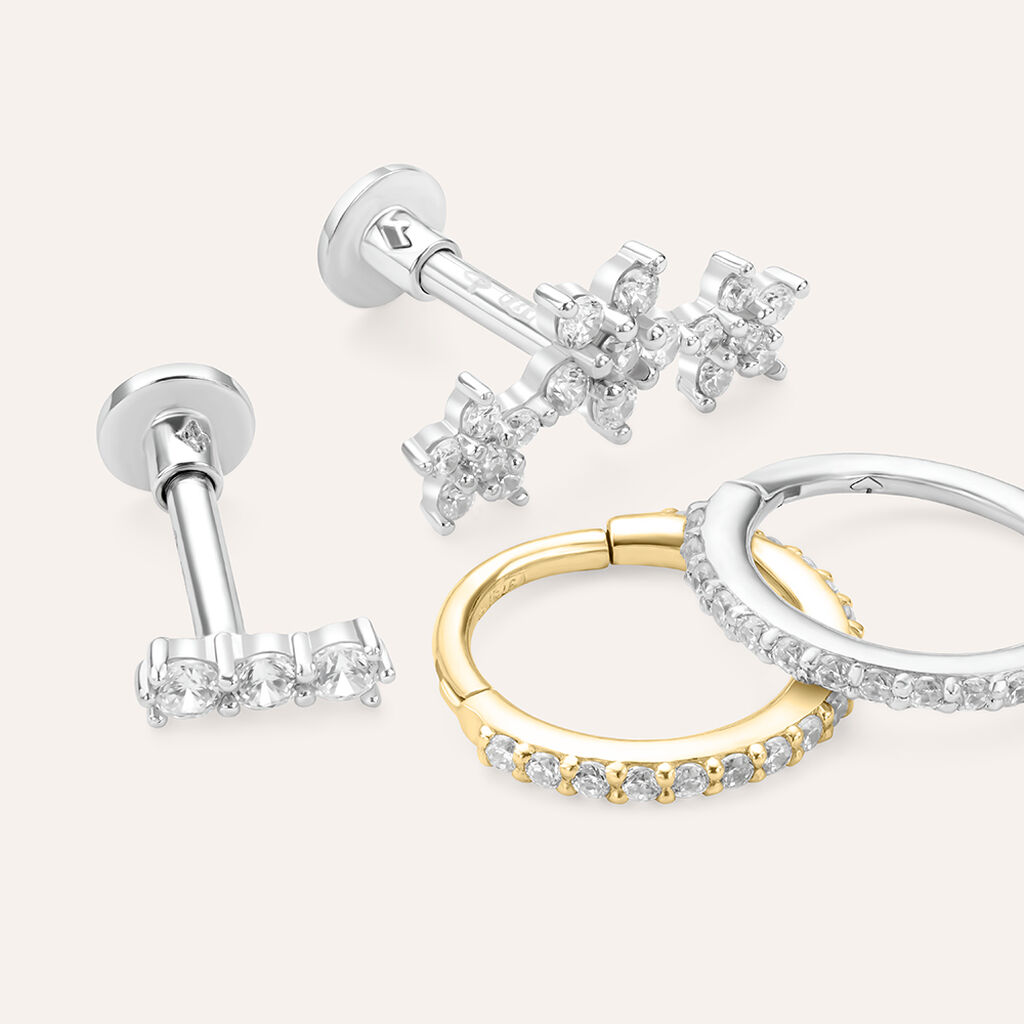 Piercing Orecchio Bon Ton Oro Bianco Cubic Zirconia