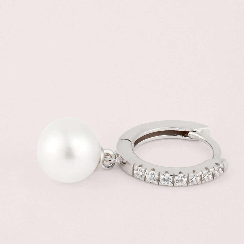 Orecchini A Cerchio Gabrielle Oro Bianco Perla D'Acqua Dolce Cubic Zirconia