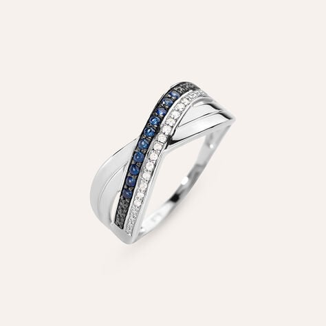 Anello Fascia Charlotte Oro Bianco Zaffiro Diamante Diamante - Anelli a Fascia Larga Donna | Stroili