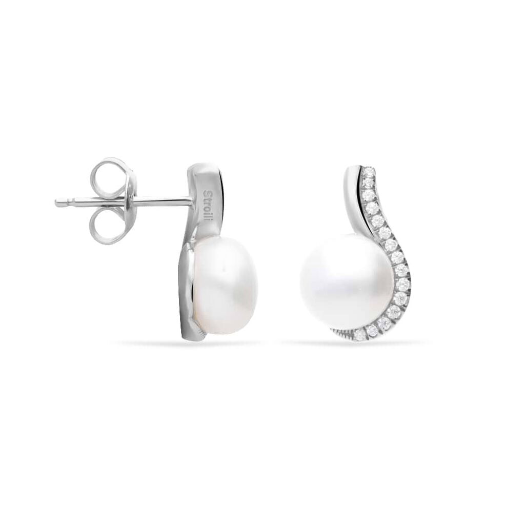 Orecchini Lobo Silver Pearls Argento Rodiato Cubic Zirconia Perla sintentica - Orecchini a Lobo Donna | Stroili