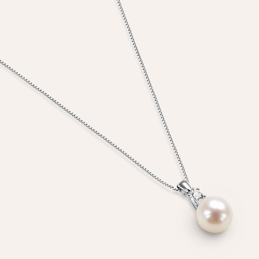 Collana Gabrielle Oro Bianco Perla D'Acqua Dolce Cubic Zirconia - Collane Donna | Stroili