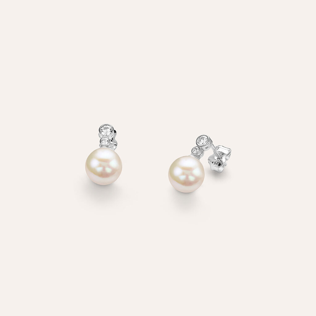 Orecchini Lobo Silver Pearls Argento Rodiato Cubic Zirconia Perla sintentica