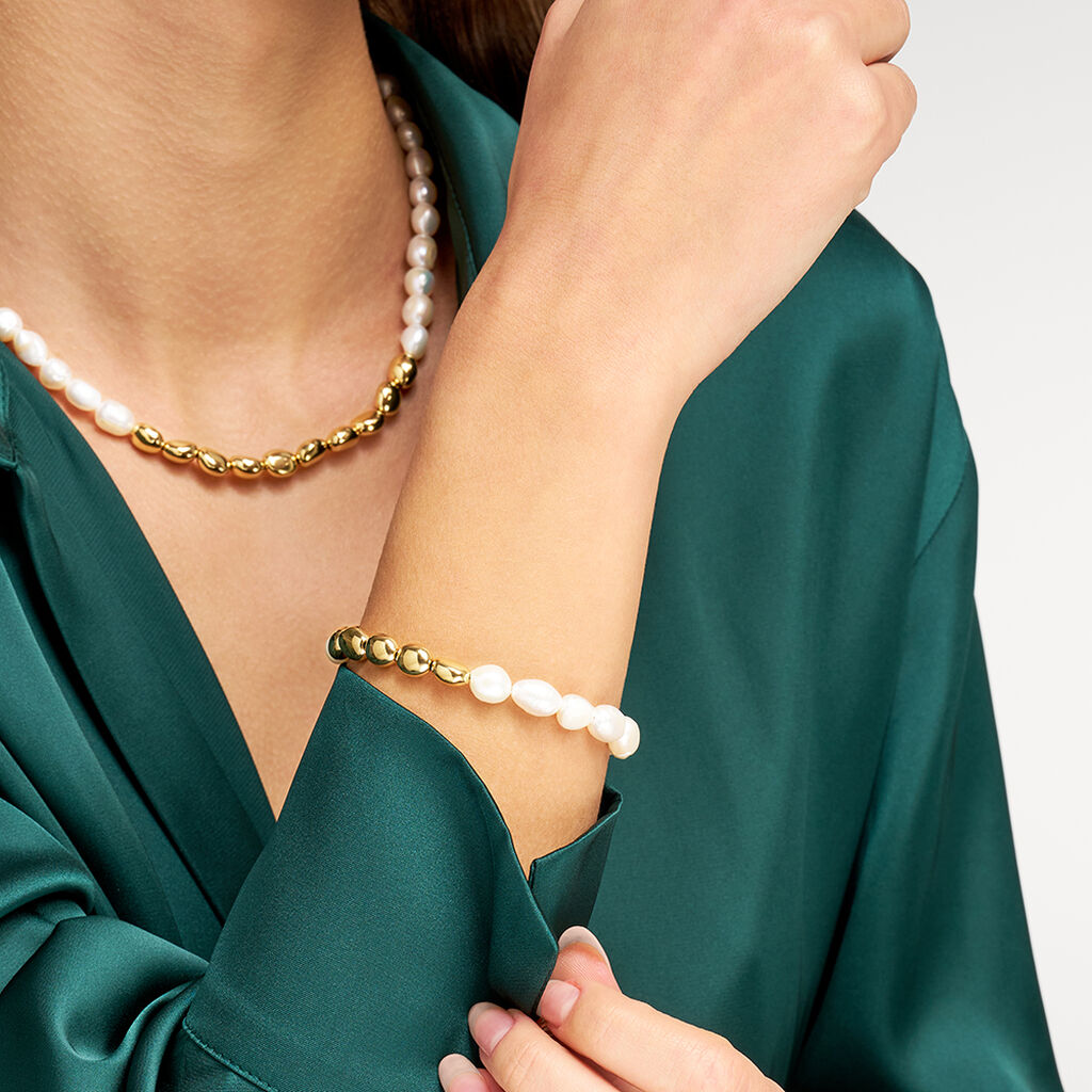 Bracciale Lady Code Acciaio Dorato Perla D'Acqua Dolce - Bracciali Donna | Stroili
