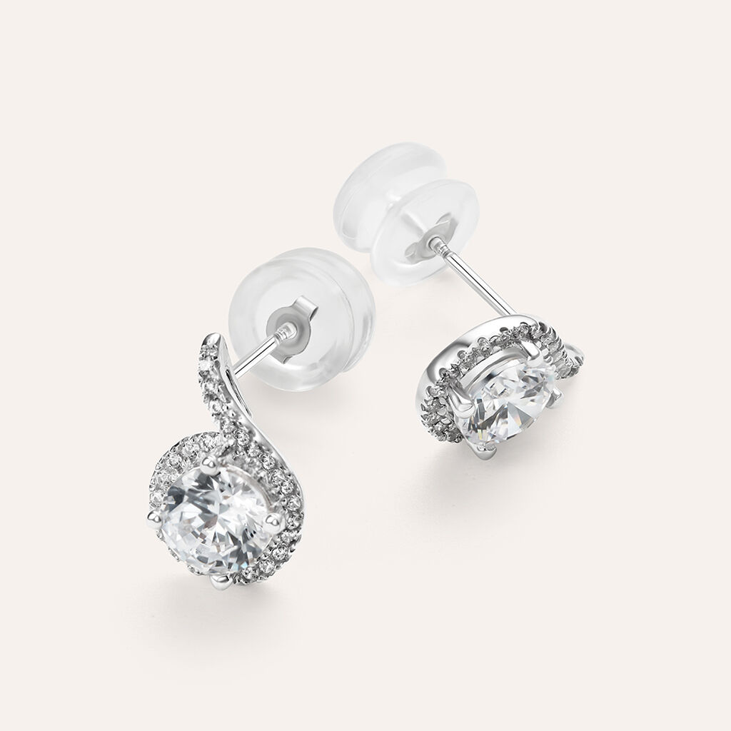 Orecchini Lobo Punto Luce Claire Oro Bianco Cubic Zirconia - Orecchini a Lobo Donna | Stroili