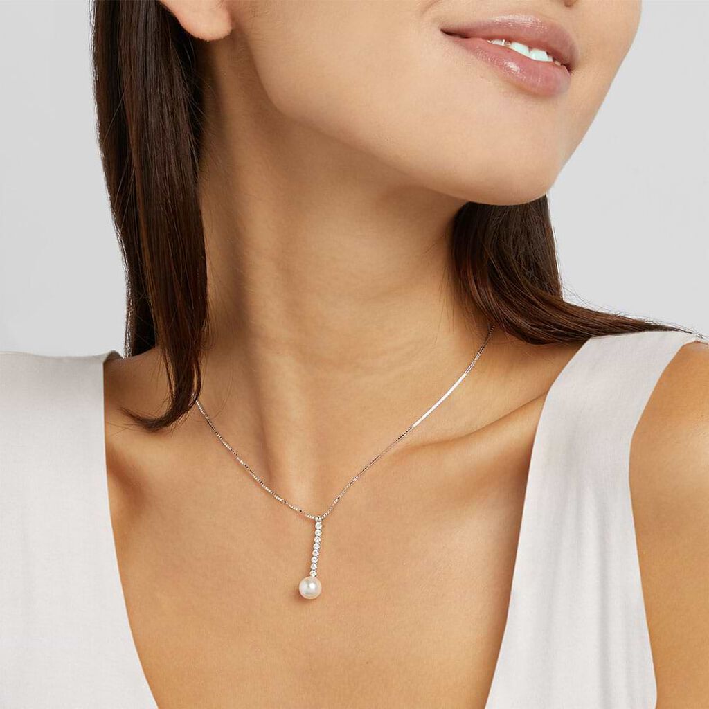 Collana Silver Pearls Argento Rodiato Cubic Zirconia Perla sintentica