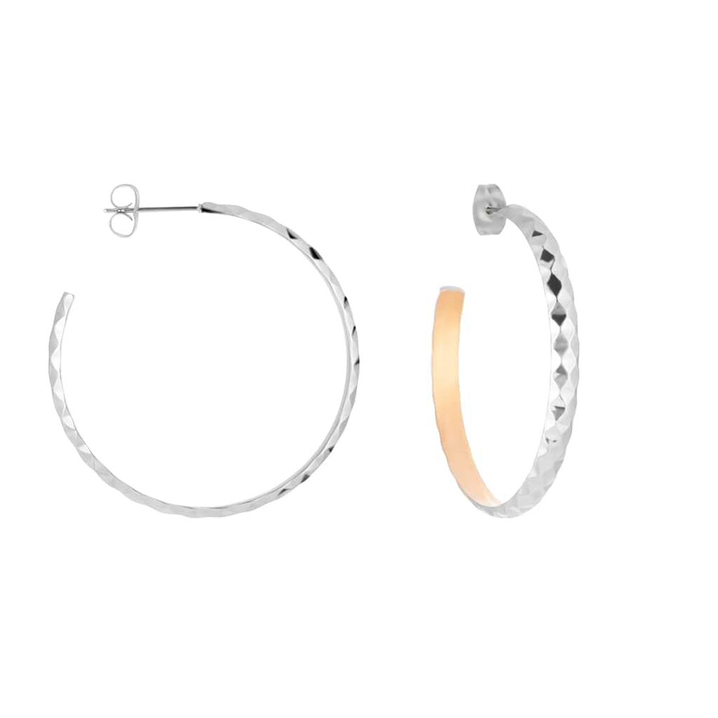 Orecchini a cerchio Lady Code Acciaio Bicolore Diamantato - Orecchini a Cerchio Donna | Stroili