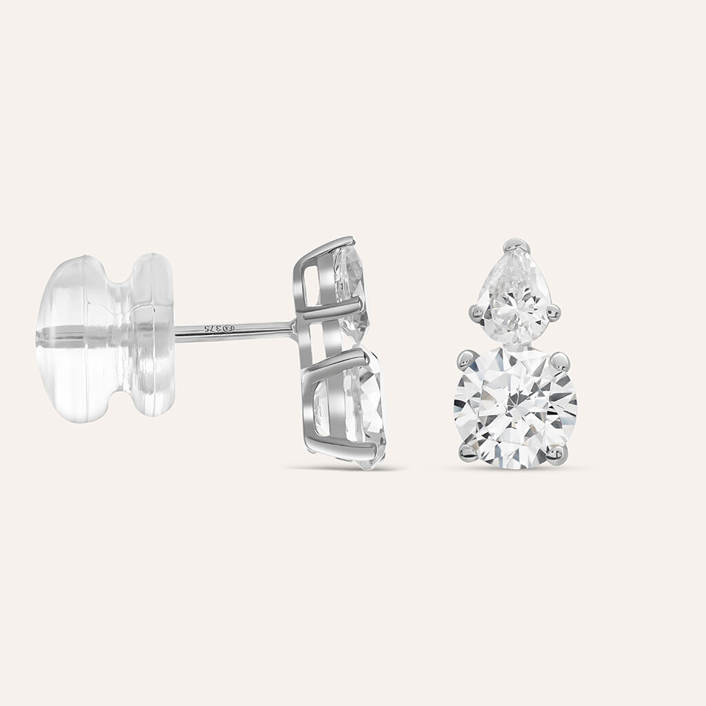 Orecchini Lobo Doppio Punto Luce Claire Oro Bianco Cubic Zirconia - Orecchini a Lobo Donna | Stroili