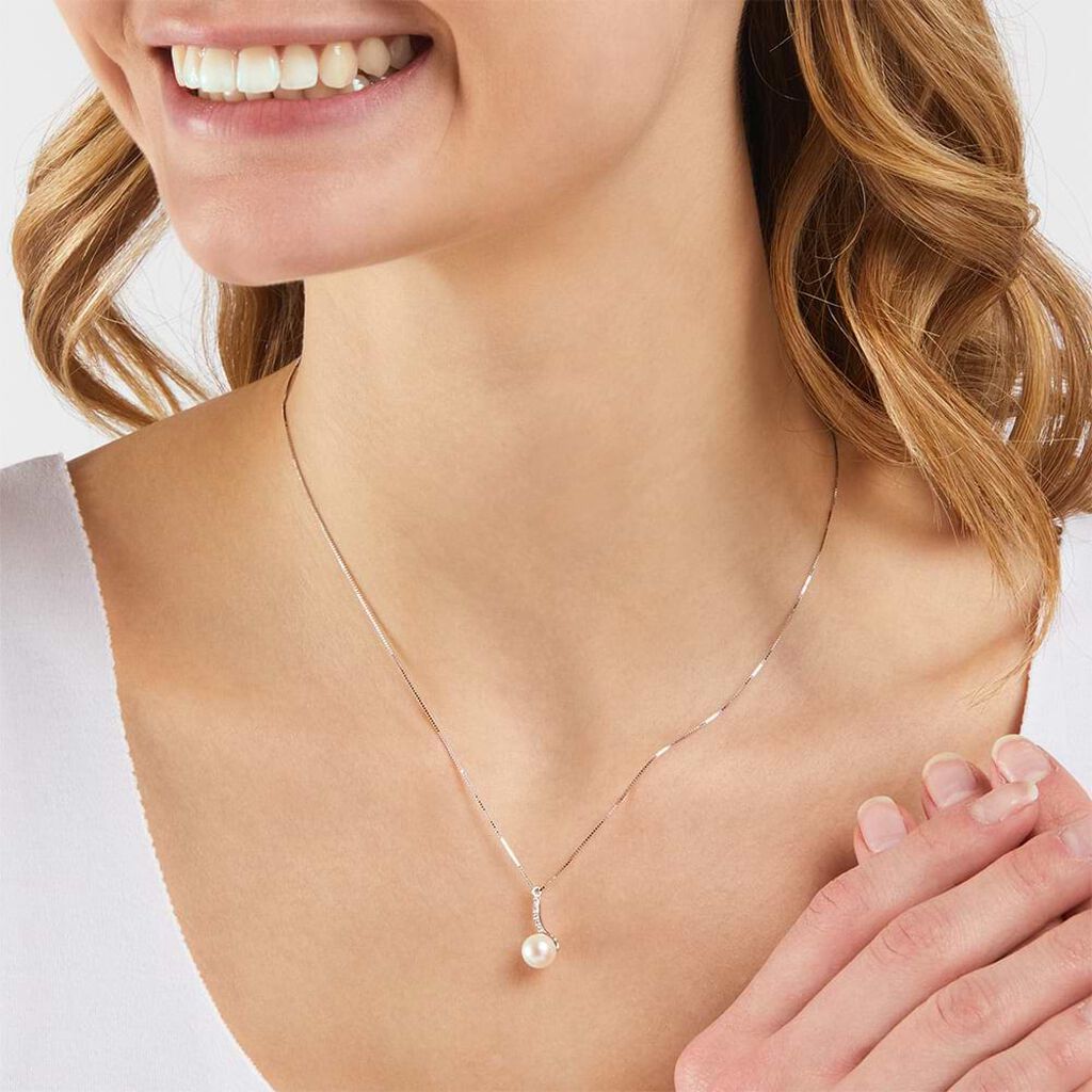 Collana Gabrielle Oro Bianco Perla D'Acqua Dolce Cubic Zirconia - Collane Donna | Stroili