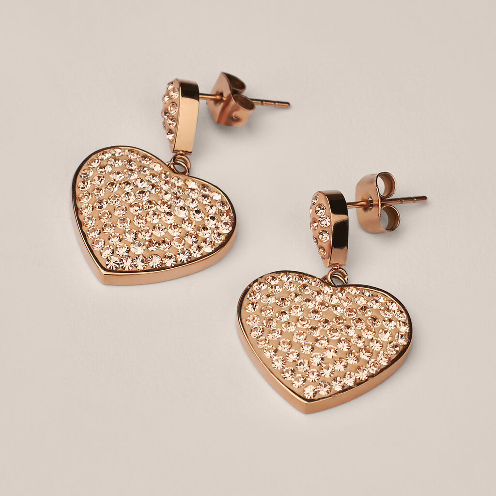 Orecchini Pendenti Aura Acciaio Rosa Cristallo