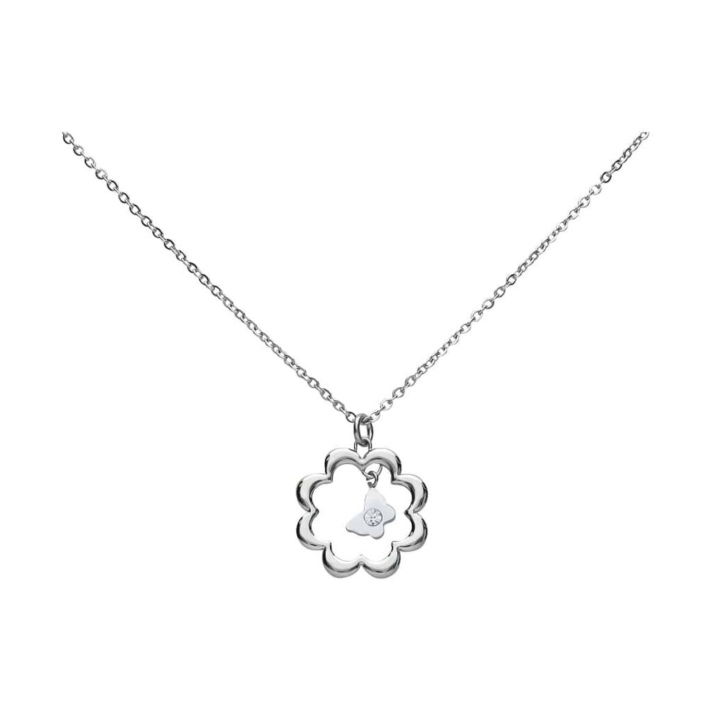 Girocollo in acciaio silver con fiore e strass