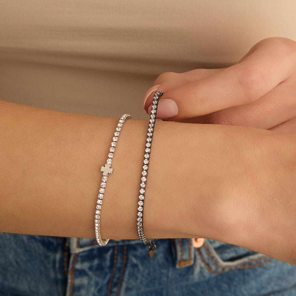 Bracciale Tennis Romantic Shine Metallo Nero Cristallo - Bracciali Tennis Donna | Stroili