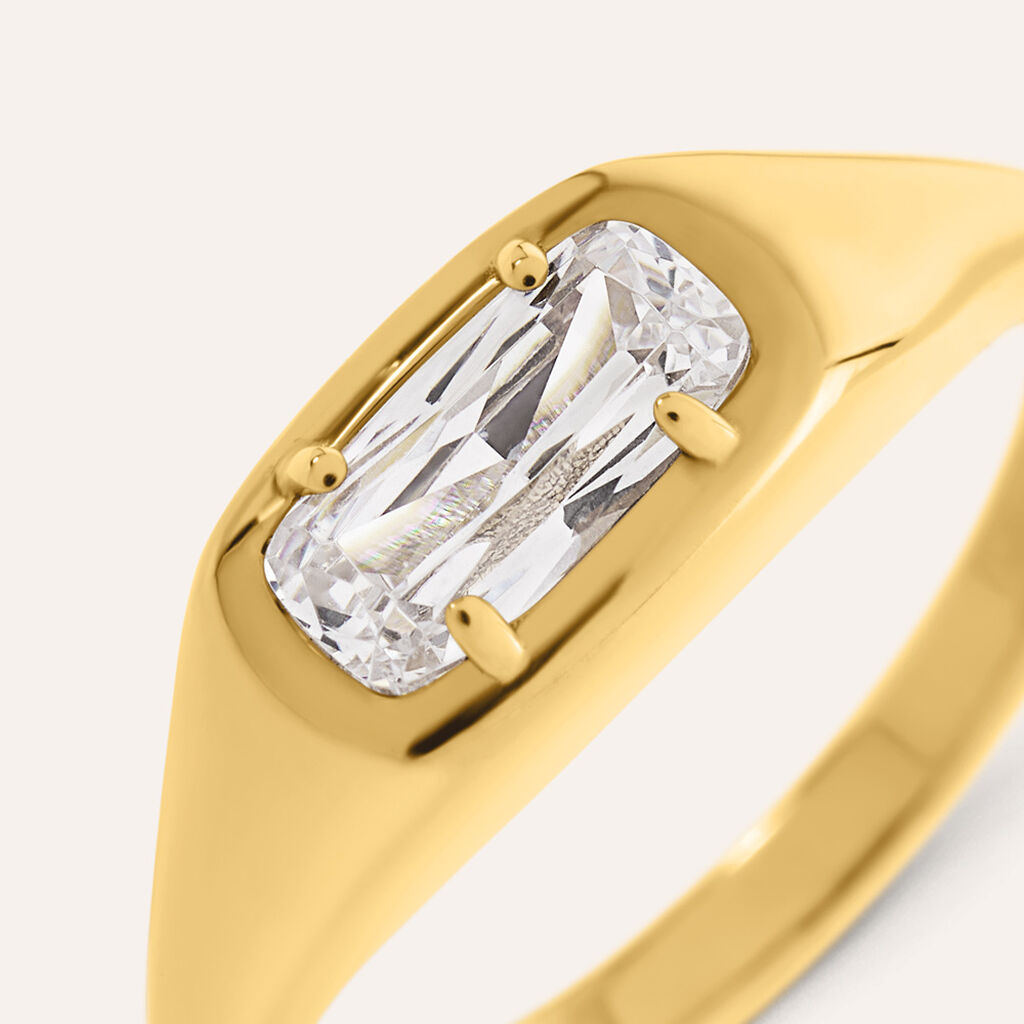 Anello Solitario Desideria Argento Nobile Dorato Cubic Zirconia
