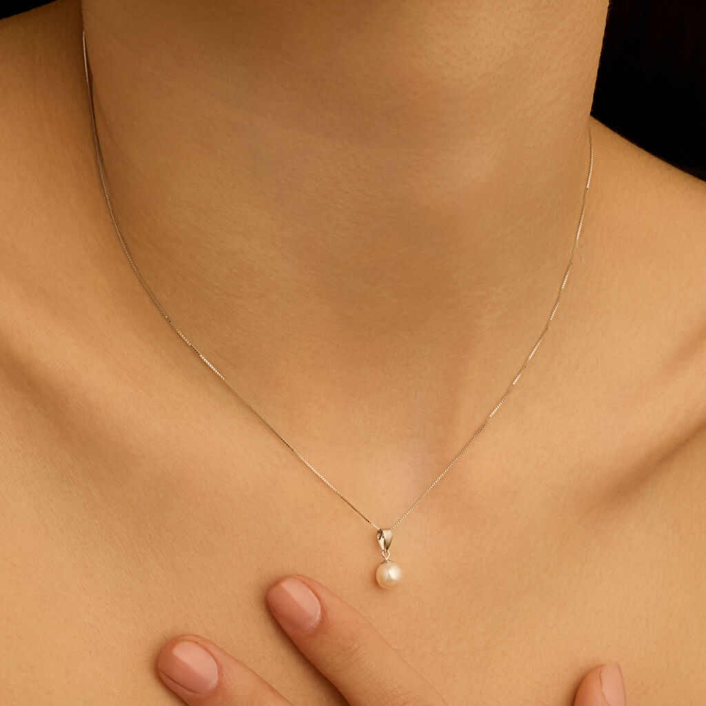 Collana Gabrielle Oro Bianco Perla D'Acqua Dolce