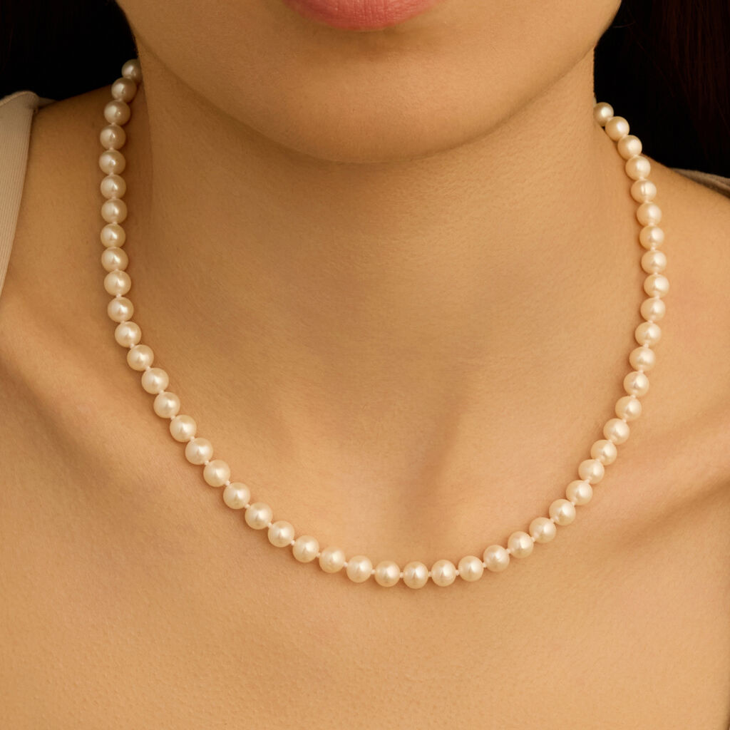 Collana Gabrielle Oro Bianco Perla D'Acqua Dolce