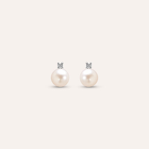 Orecchini Lobo Gabrielle Oro Bianco Perla D'Acqua Dolce Cubic Zirconia - Orecchini a Lobo Donna | Stroili