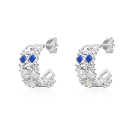 Orecchini a cerchio 17 mm in ottone rodiato con cristalli e smalto blu - Orecchini a Cerchio Donna | Stroili