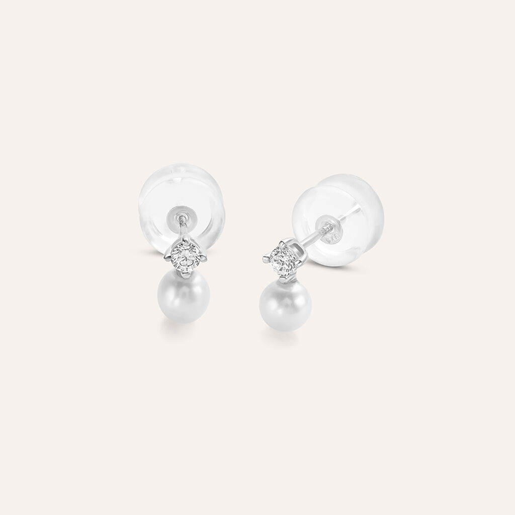 Orecchini Lobo Bon Ton Oro Bianco Perla D'Acqua Dolce Cubic Zirconia