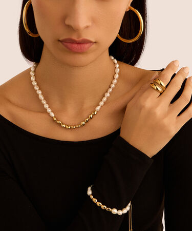 Collana Radiance Acciaio Dorato Perla D'Acqua Dolce
