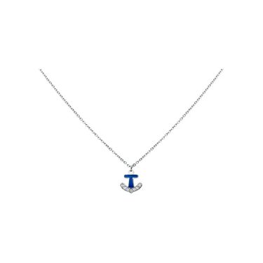 Girocollo con ciondolo ancora blu in acciaio e strass