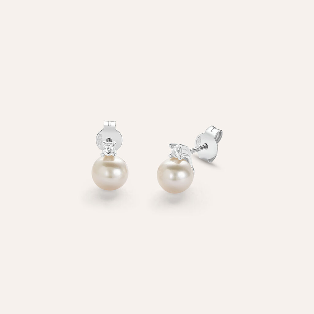 Orecchini Lobo Gabrielle Oro Bianco Perla D'Acqua Dolce Cubic Zirconia - Orecchini a Lobo Donna | Stroili