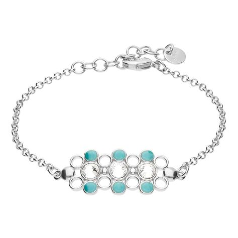 Bracciale in ottone rodiato con elemento con cristalli e smalto azzurro - Bracciali Donna | Stroili